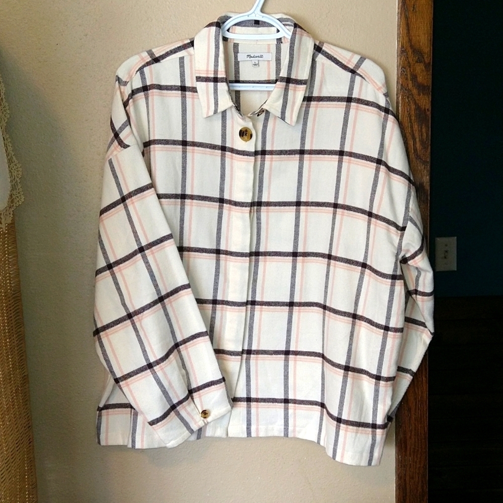 Madewell Cream Plaid Button-Up Shirt Jacket